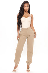 Just Sit Back And Relax Denim Joggers - Khaki Ins Street
